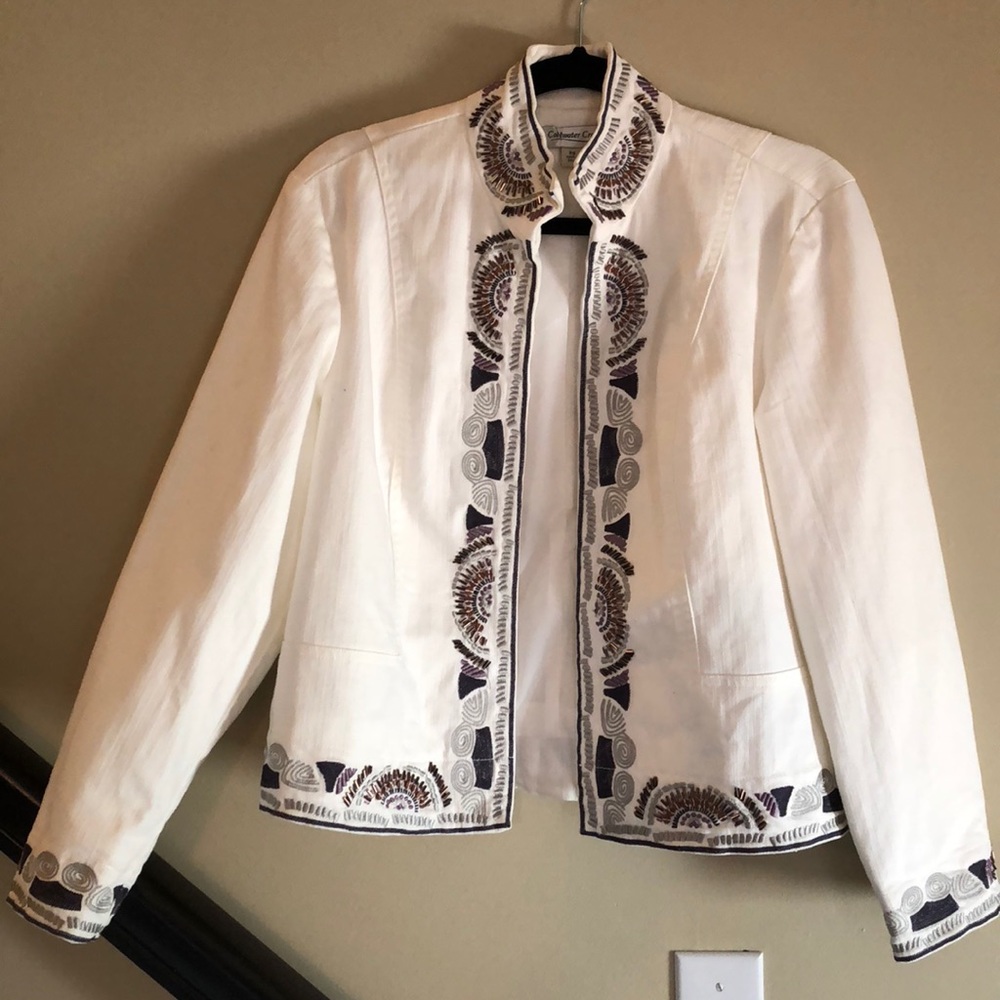 Beaded & Embroidered Cream Denim Jacket PS EUC